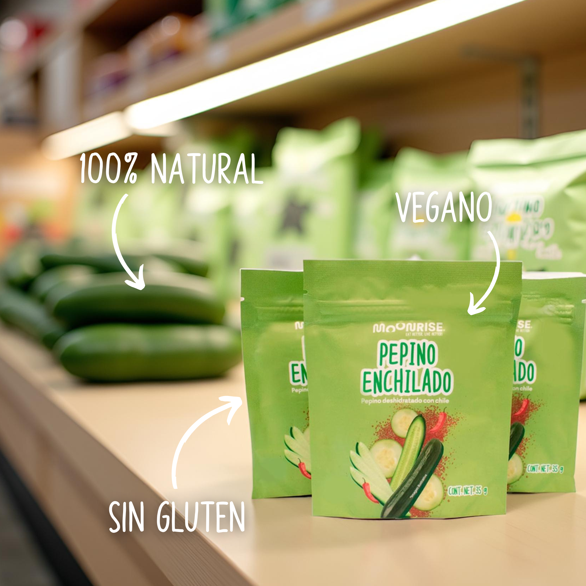 Snack Pepino Enchilado Deshidratado (Pack de 6) Moonrisefoods